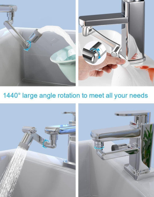 1080° Rotating Faucet Big Angle Swivel Splash Filter Faucet Dual Sprayer Bathroom Steel Sink